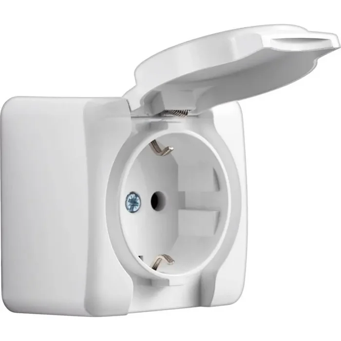 Aufputzklappdeckelsteckdose VIOLA weiß 250V/16A