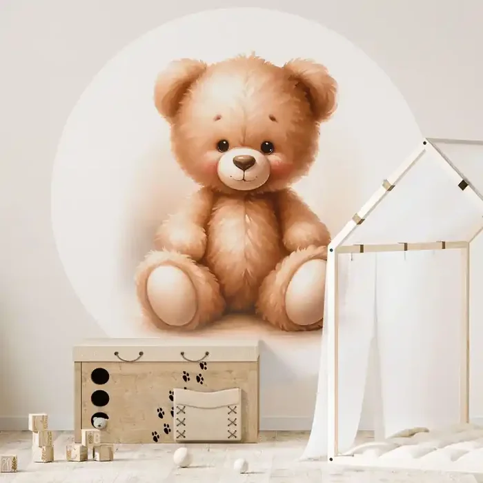 Babyzimmer Fototapete Kleiner Teddybär – Magnusson – Rund – Selbstklebend/Vlies