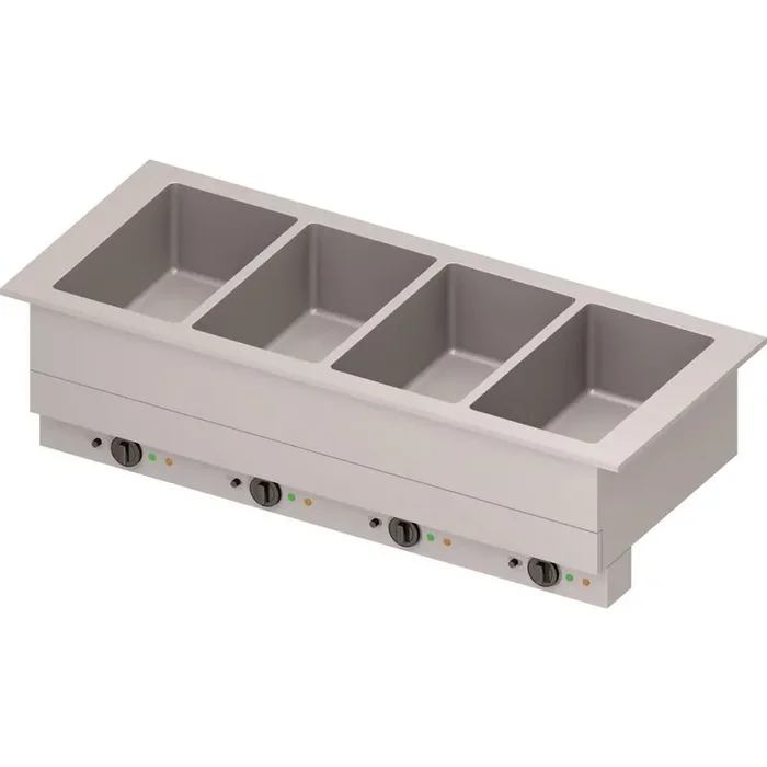 Bain-Marie „Drop-In“ 4x GN1/1 Einzelbecken 1480x620x390 mm, Edelstahlabdeckung