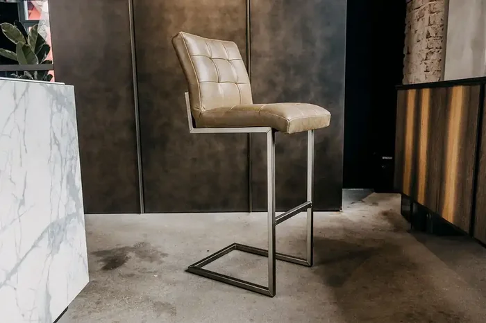 Barhocker Freischwinger Echtleder Amber