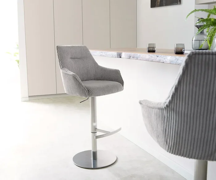 Barstuhl Alja-Flex Cord Silbergrau Drehfuß höhenverstellbar Edelstahl drehbar Taschenfederkern