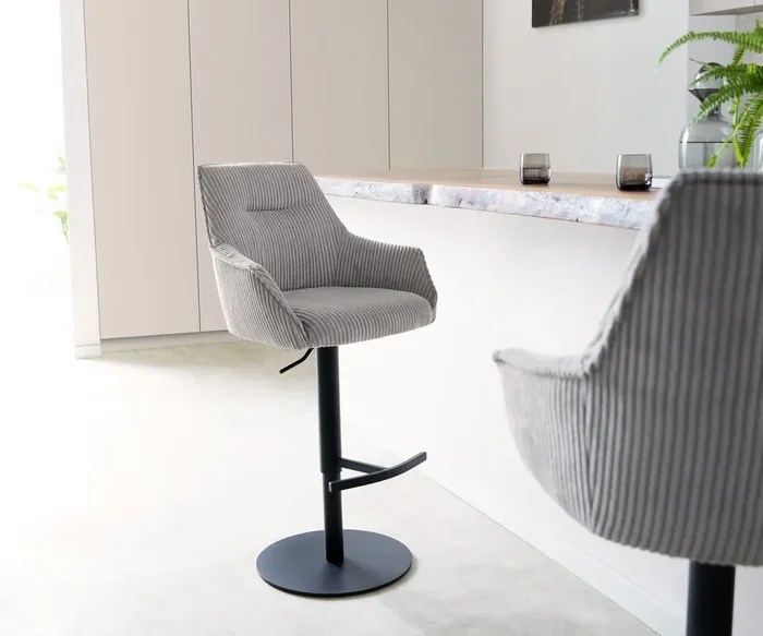 Barstuhl Alja-Flex Cord Silbergrau Drehfuß höhenverstellbar Metall Schwarz drehbar Taschenfederkern