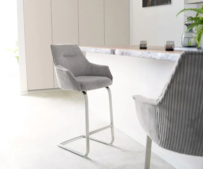 Barstuhl Alja-Flex Cord Silbergrau Freischwinger flach Edelstahl Taschenfederkern