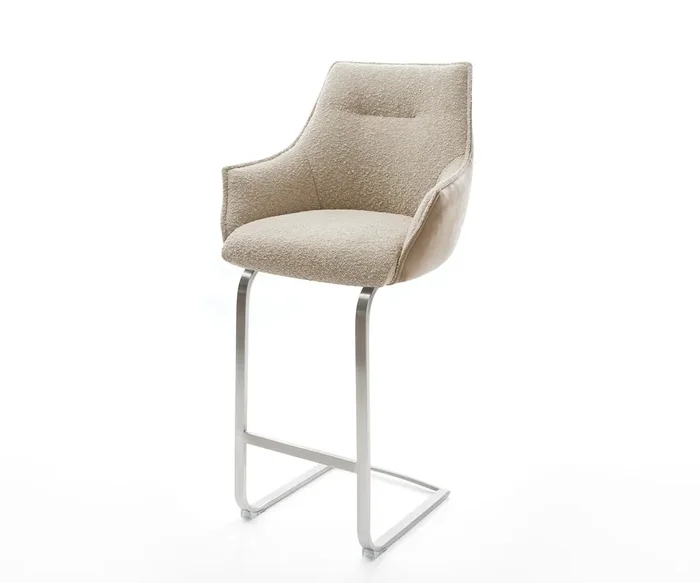 Barstuhl Alja-Flex Materialmix Mikrofaser Schlamm / Bouclé Schlamm Freischwinger flach Edelstahl Taschenfederkern