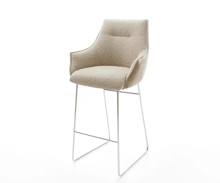 Barstuhl Alja-Flex Materialmix Mikrofaser Schlamm / Bouclé Schlamm Kufengestell Edelstahl Taschenfederkern