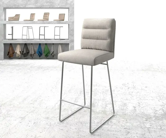 Barstuhl Pela-Flex Stripes Hellgrau Kufengestell Edelstahl