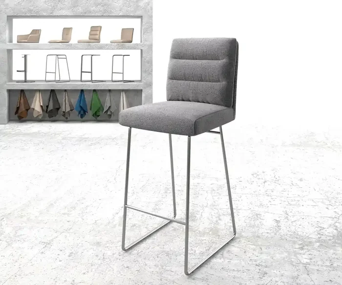 Barstuhl Pela-Flex Strukturstoff Hellgrau Kufengestell Edelstahl