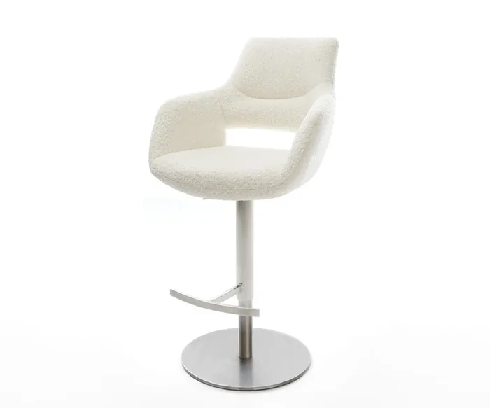 Barstuhl Yago-Flex Bouclé Weiß Drehfuß höhenverstellbar Edelstahl drehbar Taschenfederkern