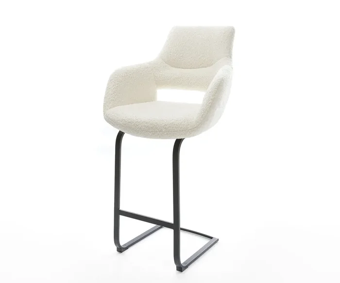 Barstuhl Yago-Flex Bouclé Weiß Freischwinger flach Metall Schwarz Taschenfederkern