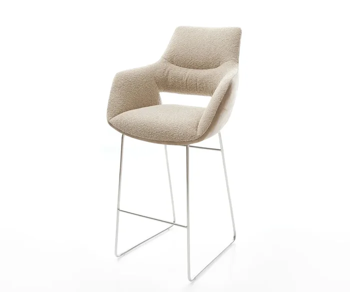 Barstuhl Yago-Flex Materialmix Mikrofaser Schlamm / Bouclé Schlamm Kufengestell Edelstahl Taschenfederkern