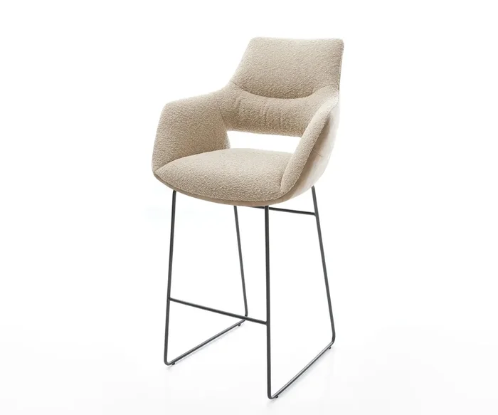 Barstuhl Yago-Flex Materialmix Mikrofaser Schlamm / Bouclé Schlamm Kufengestell Metall Schwarz Taschenfederkern