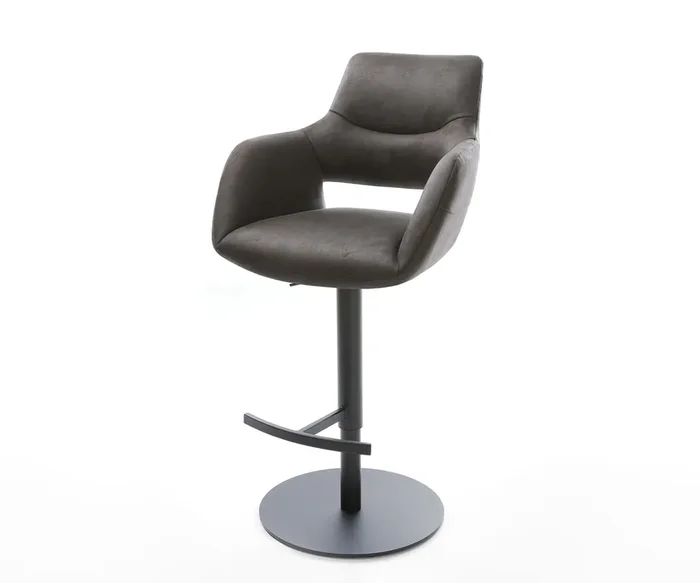 Barstuhl Yago-Flex Mikrofaser Anthrazit Vintage Drehfuß höhenverstellbar Metall Schwarz drehbar Taschenfederkern