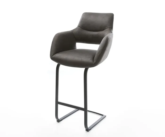 Barstuhl Yago-Flex Mikrofaser Anthrazit Vintage Freischwinger flach Metall Schwarz Taschenfederkern