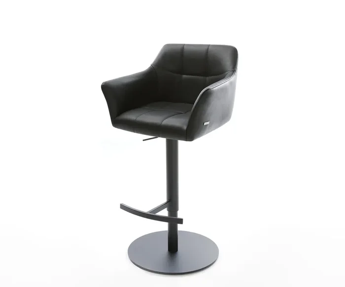 Barstuhl Yulo-Flex Echt-Leder Schwarz Drehfuß höhenverstellbar Metall