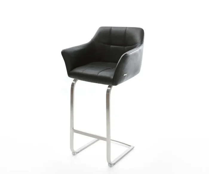 Barstuhl Yulo-Flex Echt-Leder Schwarz Freischwinger flach Edelstahl