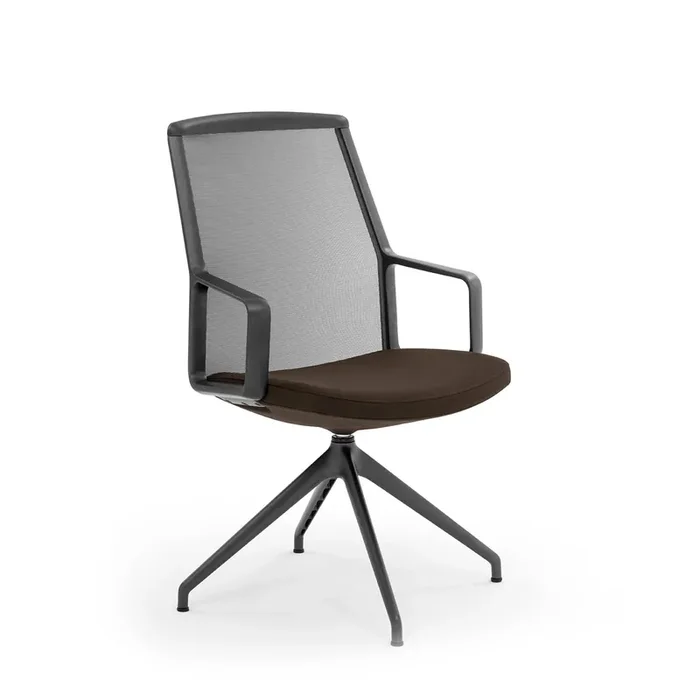 Besprechungsstuhl ADELE mit Netzrückenlehne von Viganò – Flache Basis – Drehmechanismus / Schwarzes Aluminium / Weißes Aluminium