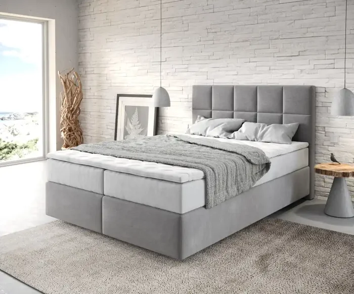 Boxspringbett Dream-Fine 140×200 cm Mikrofaser Grau mit TFK Matratze und Visco Topper