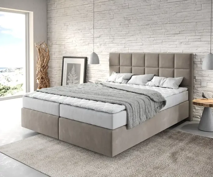 Boxspringbett Dream-Fine 160×200 cm Mikrofaser Beige mit Matratze und Topper