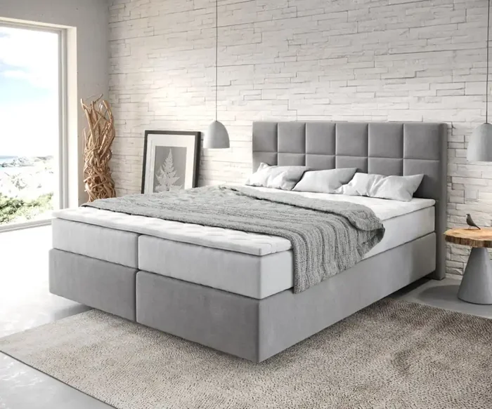 Boxspringbett Dream-Fine 160×200 cm Mikrofaser Grau mit TFK Matratze und Visco Topper
