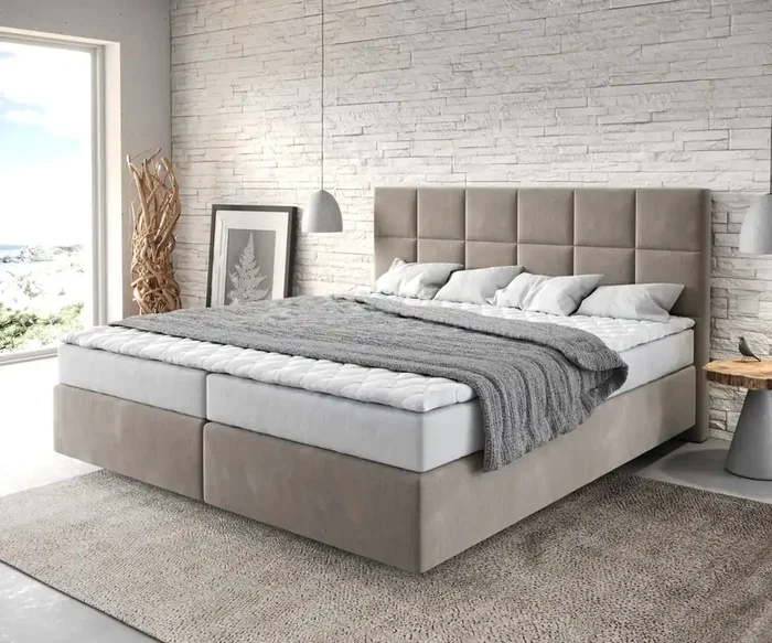 Boxspringbett Dream-Fine 180×200 cm Mikrofaser Beige mit Matratze und Topper