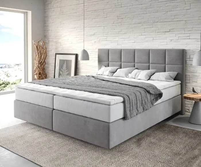 Boxspringbett Dream-Fine 180×200 cm Mikrofaser Grau mit TFK Matratze und Visco Topper