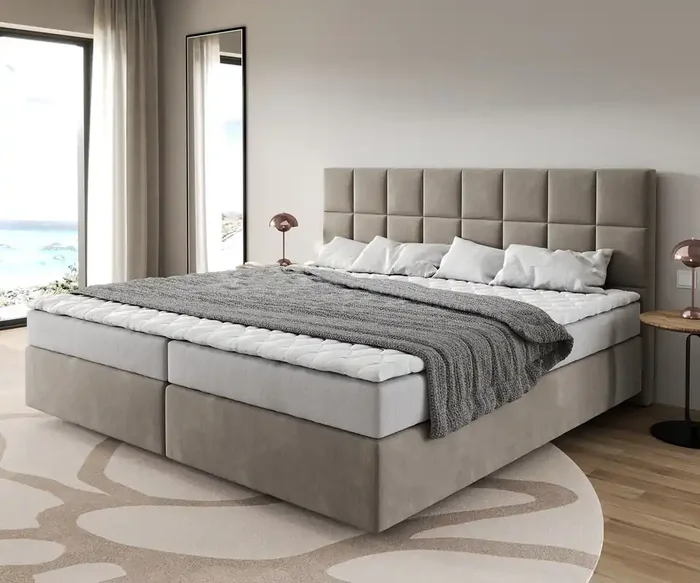Boxspringbett Dream-Fine Mikrofaser Beige 200×200 cm Bonell-Matratze PU-Topper
