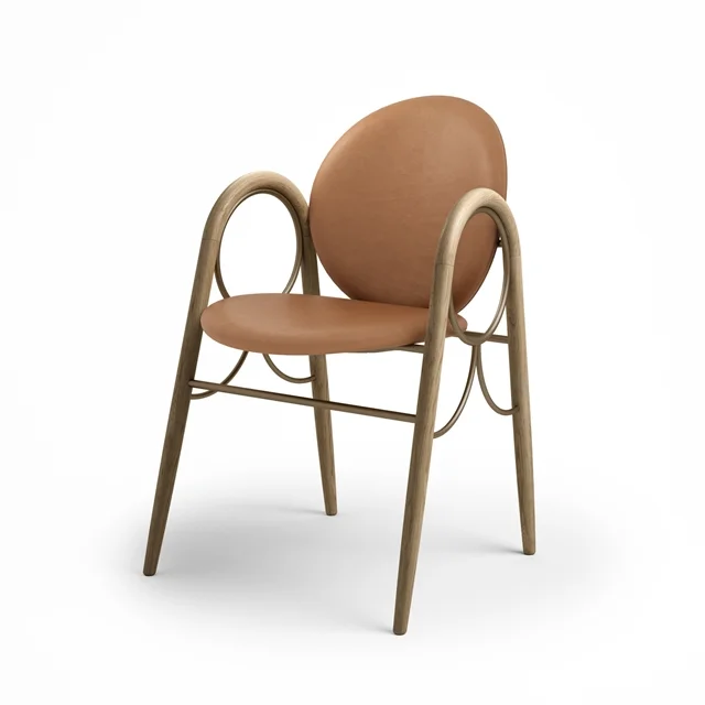Brdr. Krüger Arkade Dining Chair Gestell Aus Messing und Eiche mit Polsterung Aus Brandy-Leder