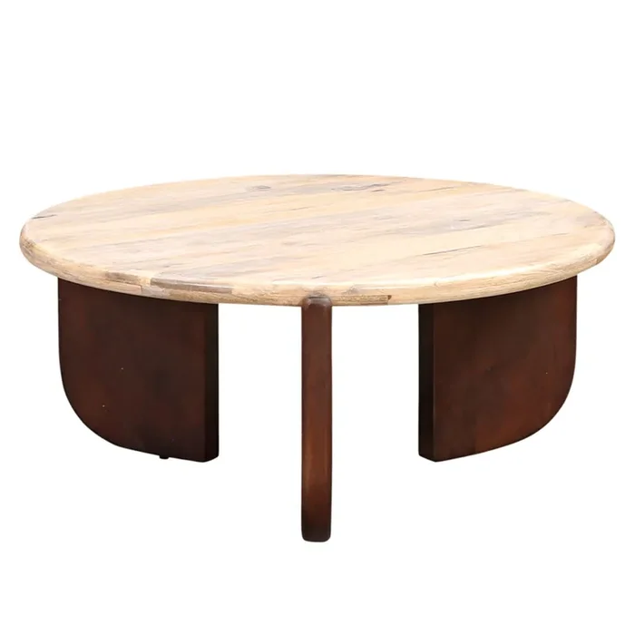 Couchtisch Adorata 80 cm – Rund aus Mangoholz mit braunem Gestell