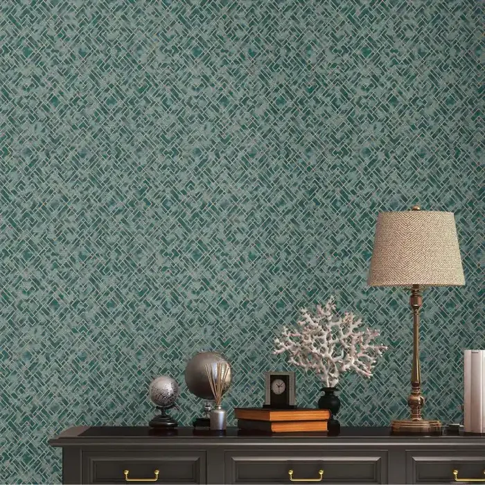 Design Vliestapete Grün Gold – Grafik Tapete Vlies Mustertapete modern für Wohnzimmer