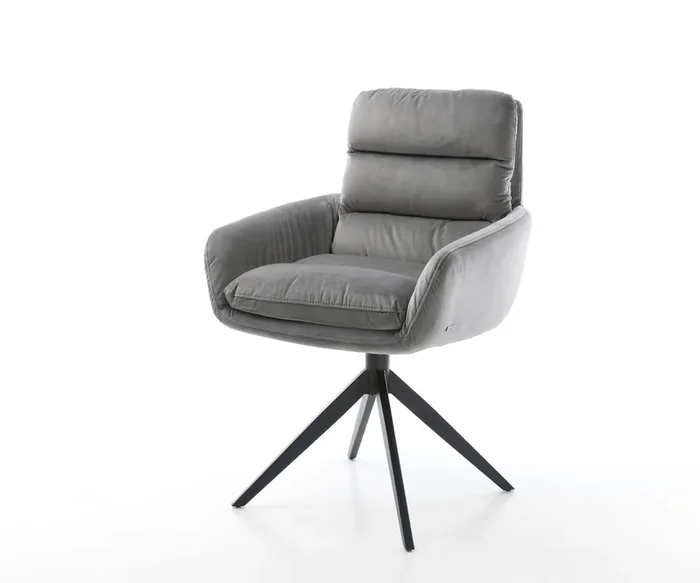 Drehstuhl Abelia-Flex mit Armlehnen Samt Grau Kreuzgestell breit Schwarz 360° drehbar Wippfunktion