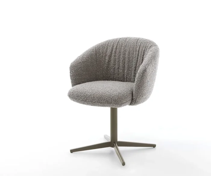 Drehstuhl Caja-Flex mit Armlehnen Bouclé Silbergrau Fußkreuz Effektfinish Titan 360° drehbar Taschenfederkern