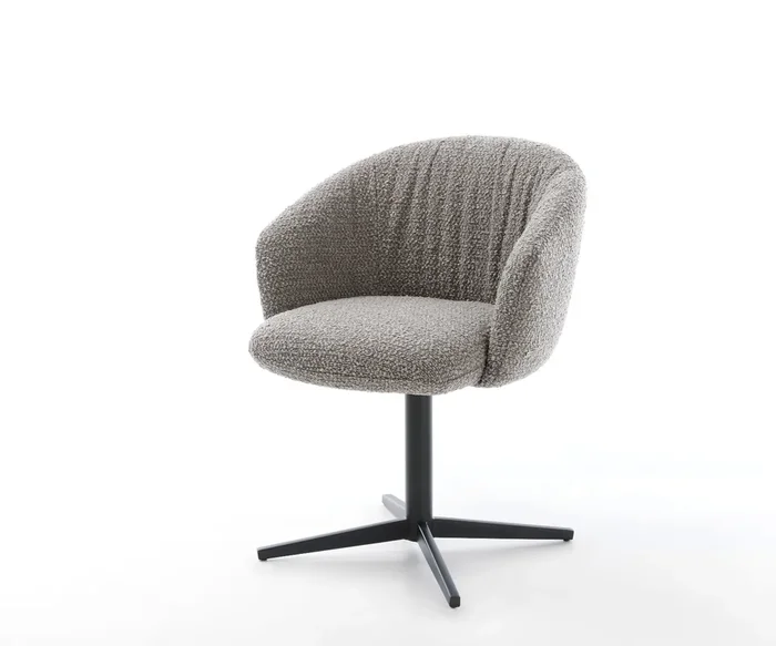 Drehstuhl Caja-Flex mit Armlehnen Bouclé Silbergrau Fußkreuz Schwarz 360° drehbar Taschenfederkern