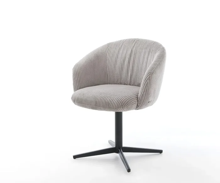 Drehstuhl Caja-Flex mit Armlehnen Cord Silbergrau Fußkreuz Schwarz 360° drehbar Taschenfederkern