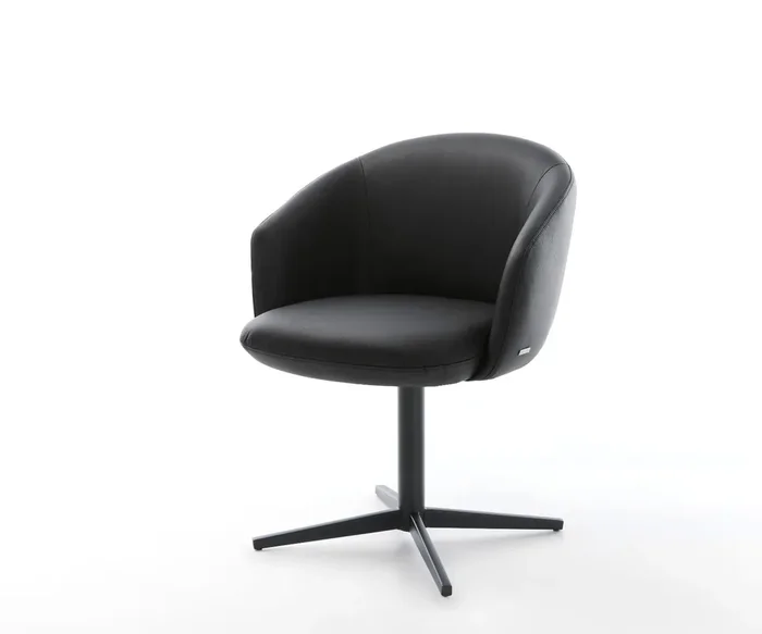 Drehstuhl Caja-Flex mit Armlehnen Echt-Leder Schwarz Fußkreuz Schwarz 360° drehbar Taschenfederkern