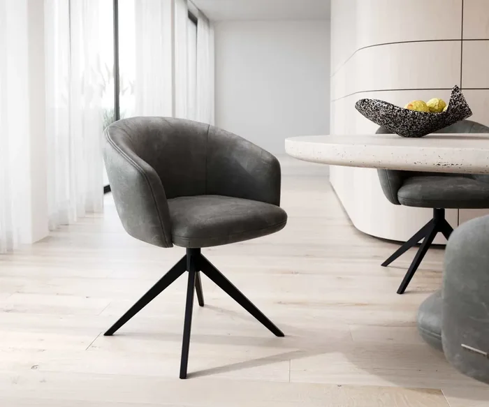 Drehstuhl Caja-Flex mit Armlehnen Mikrofaser Anthrazit Vintage Kreuzgestell breit Schwarz 360° drehbar Taschenfederkern