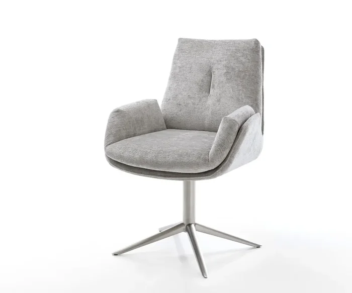 Drehstuhl Clea-Flex Chenille Silbergrau Fußkreuz Edelstahl 360° drehbar Wippfunktion
