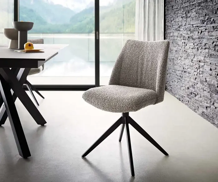 Drehstuhl Elso-Flex Bouclé Silbergrau Kreuzgestell breit Schwarz 360° drehbar Taschenfederkern