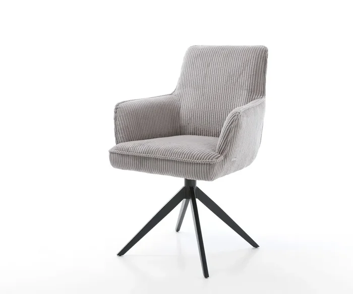 Drehstuhl Heira-Flex mit Armlehnen Cord Silbergrau Kreuzgestell breit Schwarz 360° drehbar Wippfunktion Taschenfederkern