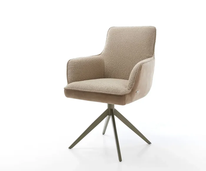 Drehstuhl Heira-Flex mit Armlehnen Materialmix Schlamm Kreuzgestell breit Effektfinish Titan 360° drehbar Wippfunktion Taschenfederkern