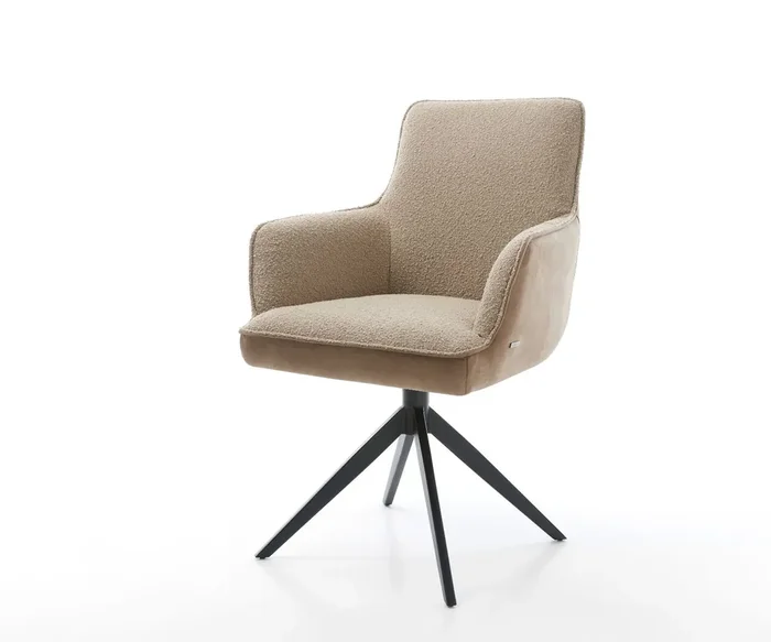 Drehstuhl Heira-Flex mit Armlehnen Materialmix Schlamm Kreuzgestell breit Schwarz 360° drehbar Taschenfederkern