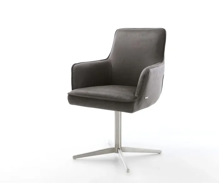 Drehstuhl Heira-Flex mit Armlehnen Mikrofaser Anthrazit Vintage Fußkreuz Edelstahl 360° drehbar Taschenfederkern