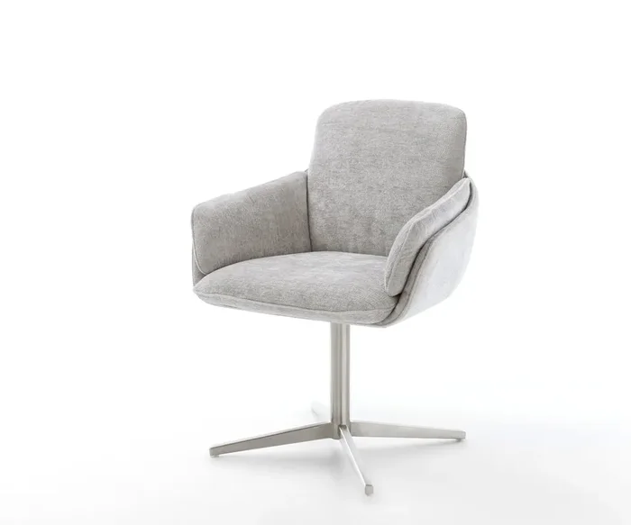 Drehstuhl Luan-Flex mit Armlehnen Chenille Silbergrau Fußkreuz Edelstahl 360° drehbar