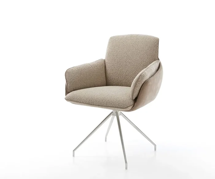 Drehstuhl Luan-Flex mit Armlehnen Materialmix Schlamm Kreuzgestell konisch Edelstahl 180° drehbar