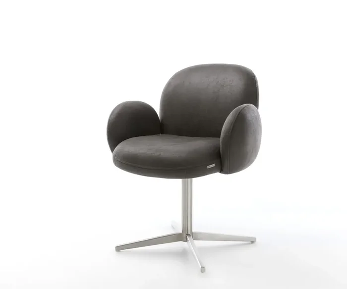 Drehstuhl Nube-Flex mit Armlehnen Mikrofaser Anthrazit Vintage Fußkreuz Edelstahl 360° drehbar Taschenfederkern