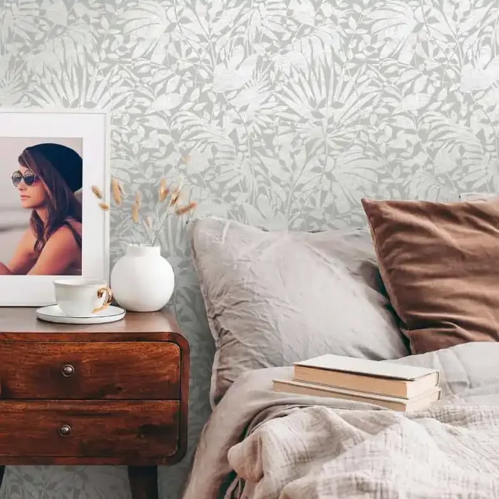 Dschungel Tapete Grau Silber Metallic-Effekt Vliestapete Blätter Wohnzimmer