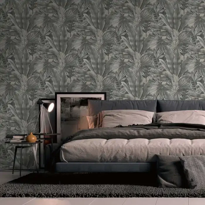 Edle Blätter-Tapete in Grau – Elegante Vliestapete mit Blattwerk für moderne Interieur