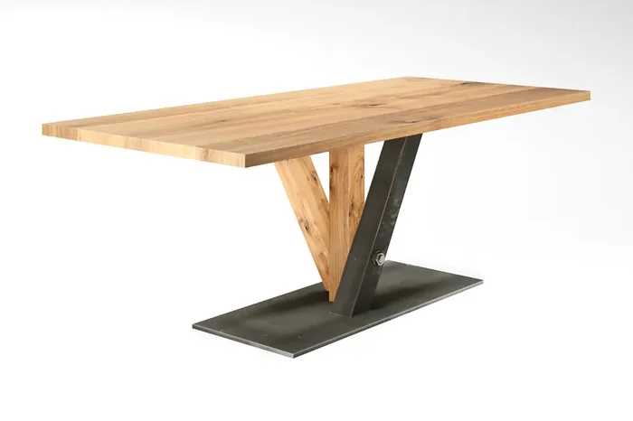Eiche Esstisch Lennox mit Gestell aus Holz und Stahl nach Maß
