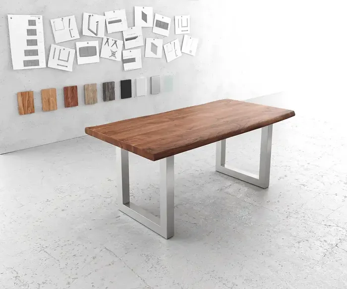 Esstisch Edge 180×90 XL Akazie Braun Edelstahl Breit Live-