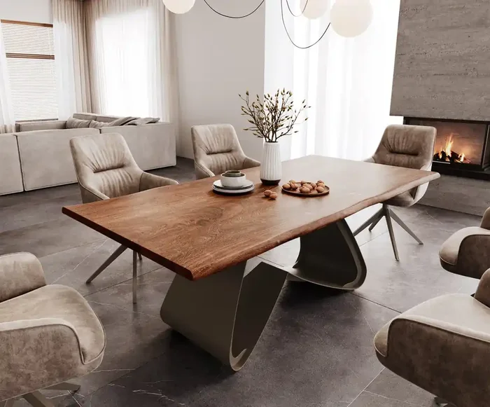 Esstisch Edge 200×100 Akazie Braun W-Gestell Metall Effektfinish Titan Live-