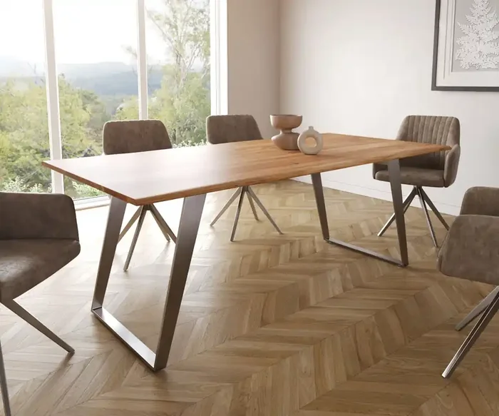 Esstisch Edge 200×100 S Akazie Natur Edelstahl Schräg Live-